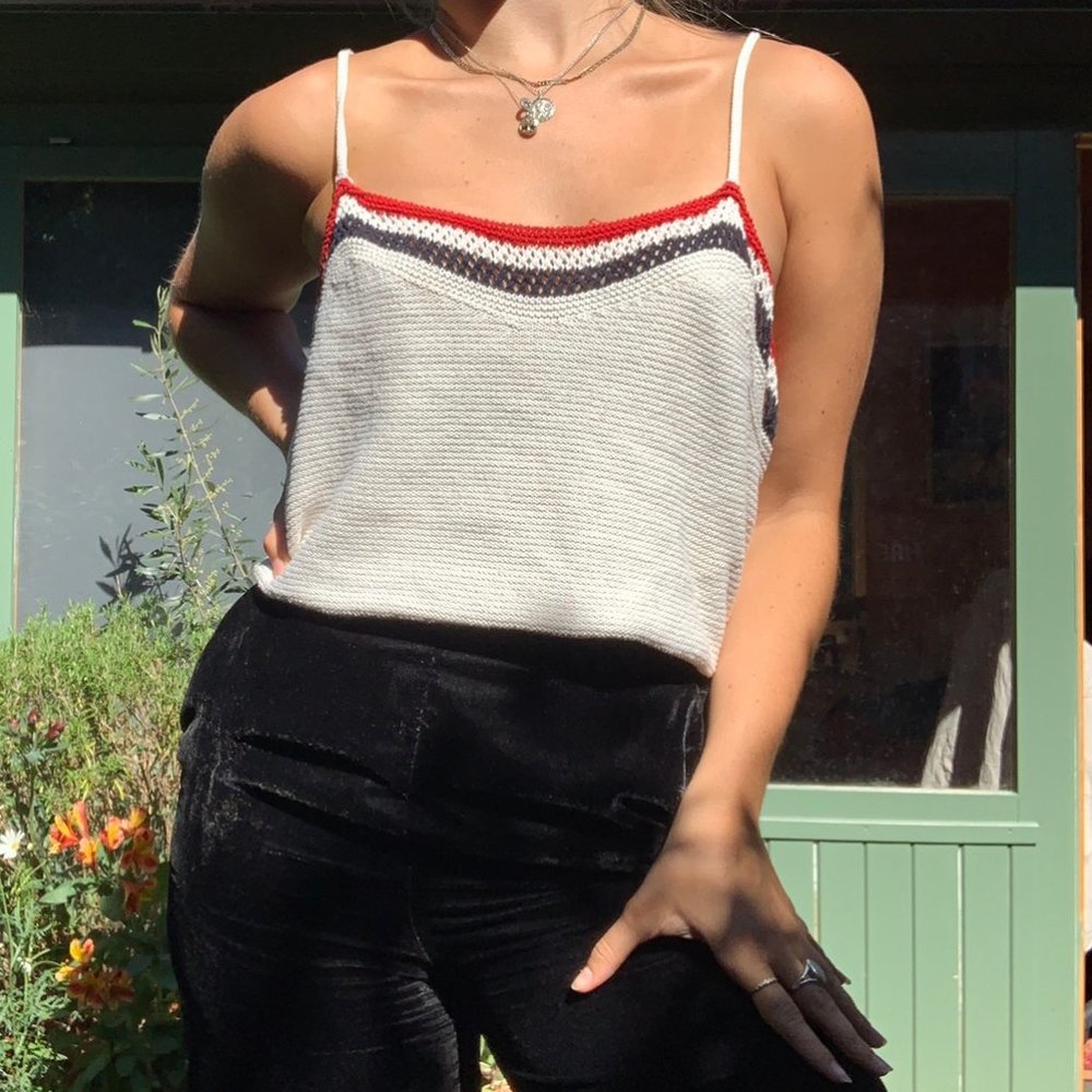 ZARA TRAFAL crochet knitted cami vest top S Red